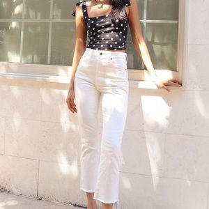 Zara white button up boyfriend jeans